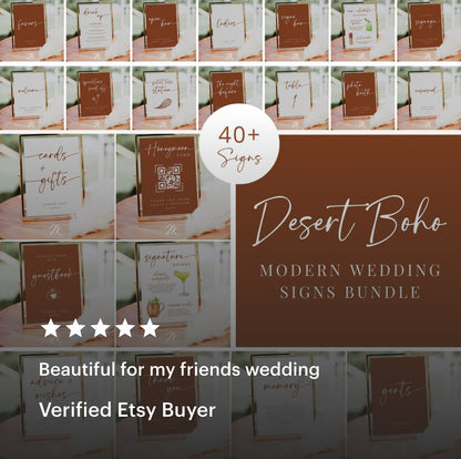 DESERT BOHO Wedding Mega Bundle | Terracotta Signage | Modern RSVP and Place Cards | Ceremony Programs and Menu | Editable Canva Invite Card