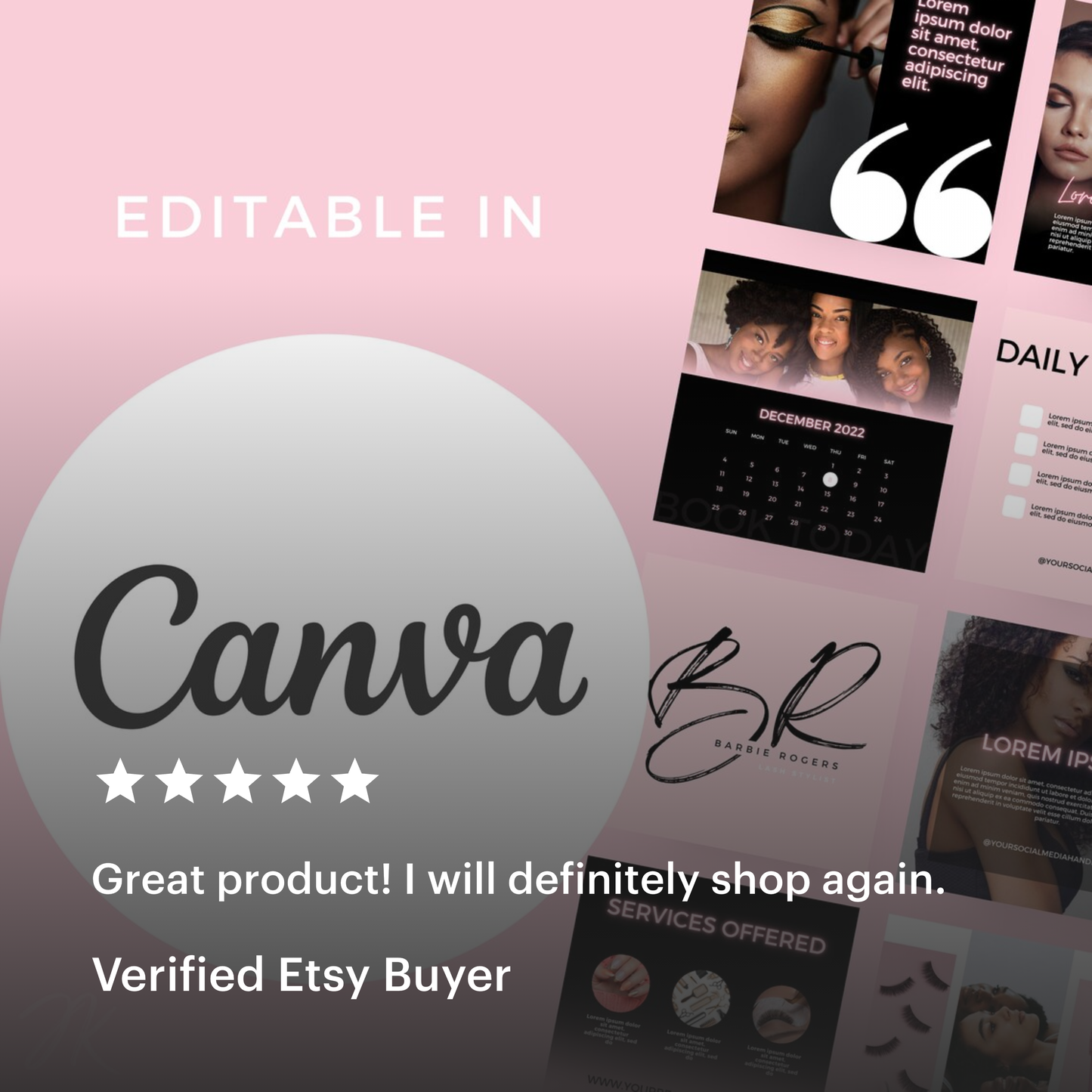 Custom Social Media Templates | 15 Editable Canva Pro Posts | Instagram or Facebook Branding Package | Done-for-You Graphics for Small Business