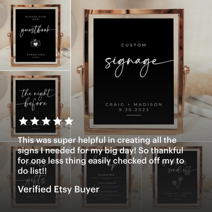 Minimalist Wedding MEGA Bundle | Black & White Signs | Modern RSVP and Place Cards | Ceremony Programs and Menus | Editable Canva Pro Invite