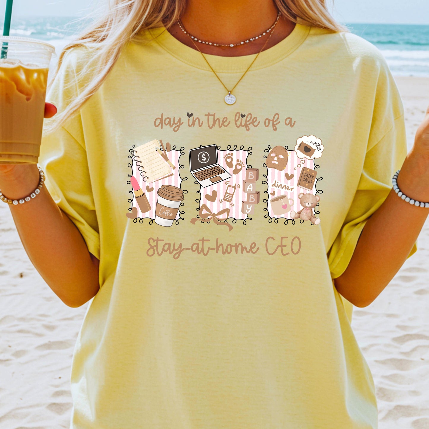 Day in the Life of a Stay-at-Home CEO PNG | Mom Boss Aesthetic Sublimation | Baby Coffee Laptop Clipart | Motherhood Business Shirt Design