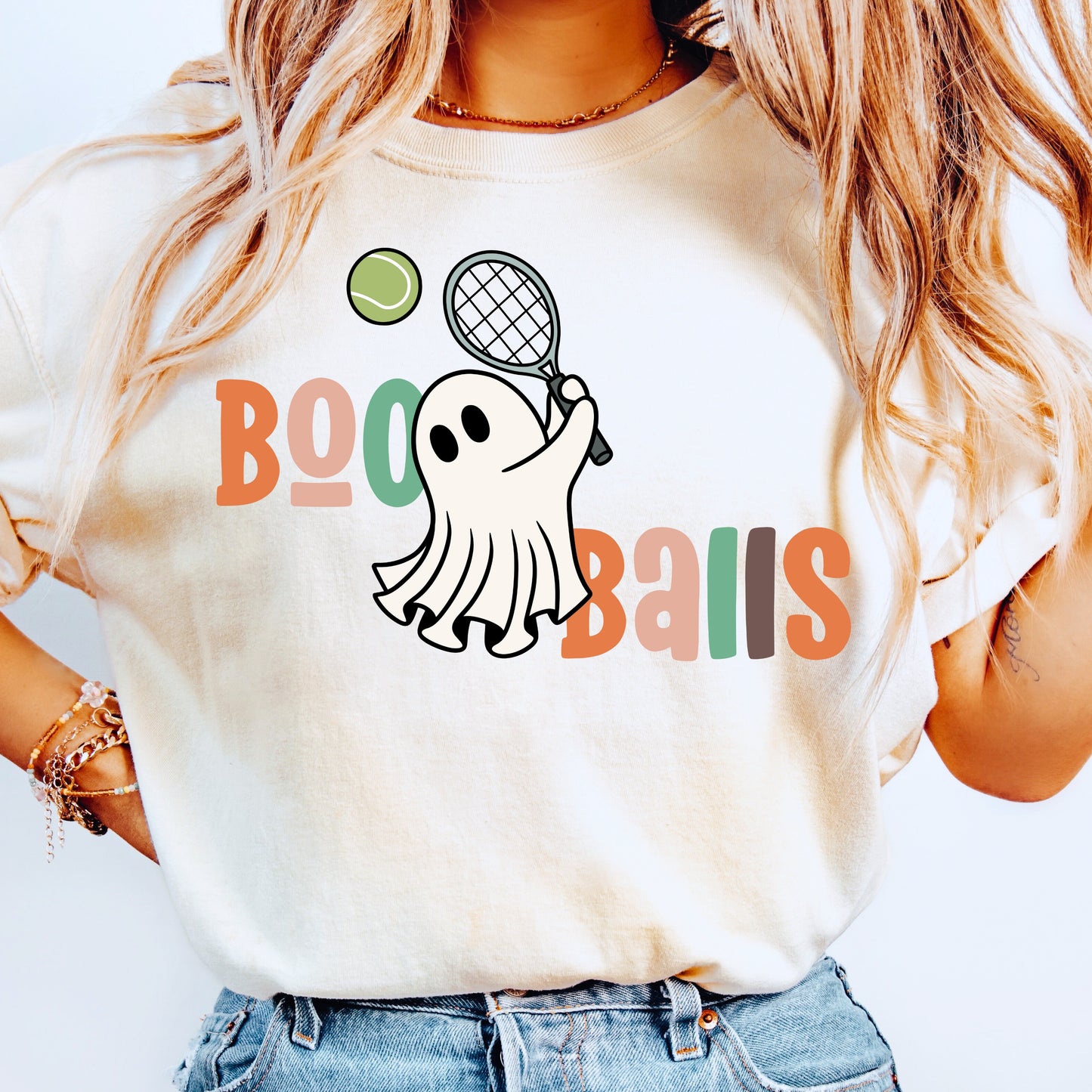 Retro Boo Balls Tennis Ghost PNG | Funny Halloween Tennis Shirt Design | Cute Spooky Sublimation | Retro Ghost Sweatshirt | Fall Sports Gift