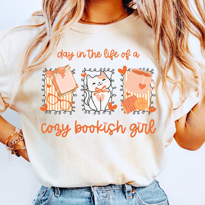 Day in the Life of a Cozy Bookish Girl PNG | Fall Reader Aesthetic Sublimation File | Books Coffee Cat Clipart | Cute Introvert Shirt Design