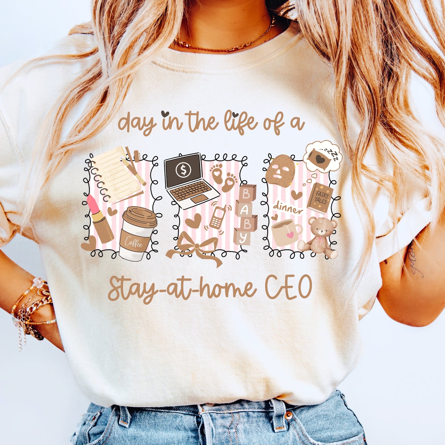 Day in the Life of a Stay-at-Home CEO PNG | Mom Boss Aesthetic Sublimation | Baby Coffee Laptop Clipart | Motherhood Business Shirt Design