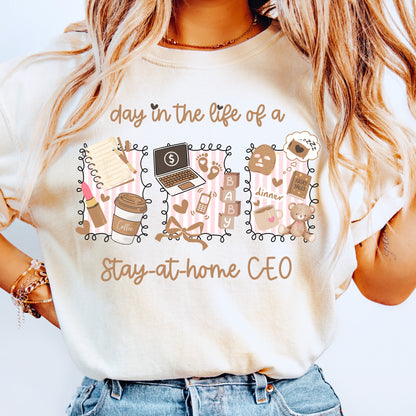Day in the Life of a Stay-at-Home CEO PNG | Mom Boss Aesthetic Sublimation | Baby Coffee Laptop Clipart | Motherhood Business Shirt Design