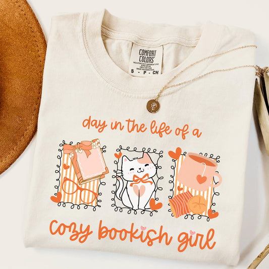 Day in the Life of a Cozy Bookish Girl PNG | Fall Reader Aesthetic Sublimation File | Books Coffee Cat Clipart | Cute Introvert Shirt Design
