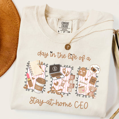 Day in the Life of a Stay-at-Home CEO PNG | Mom Boss Aesthetic Sublimation | Baby Coffee Laptop Clipart | Motherhood Business Shirt Design