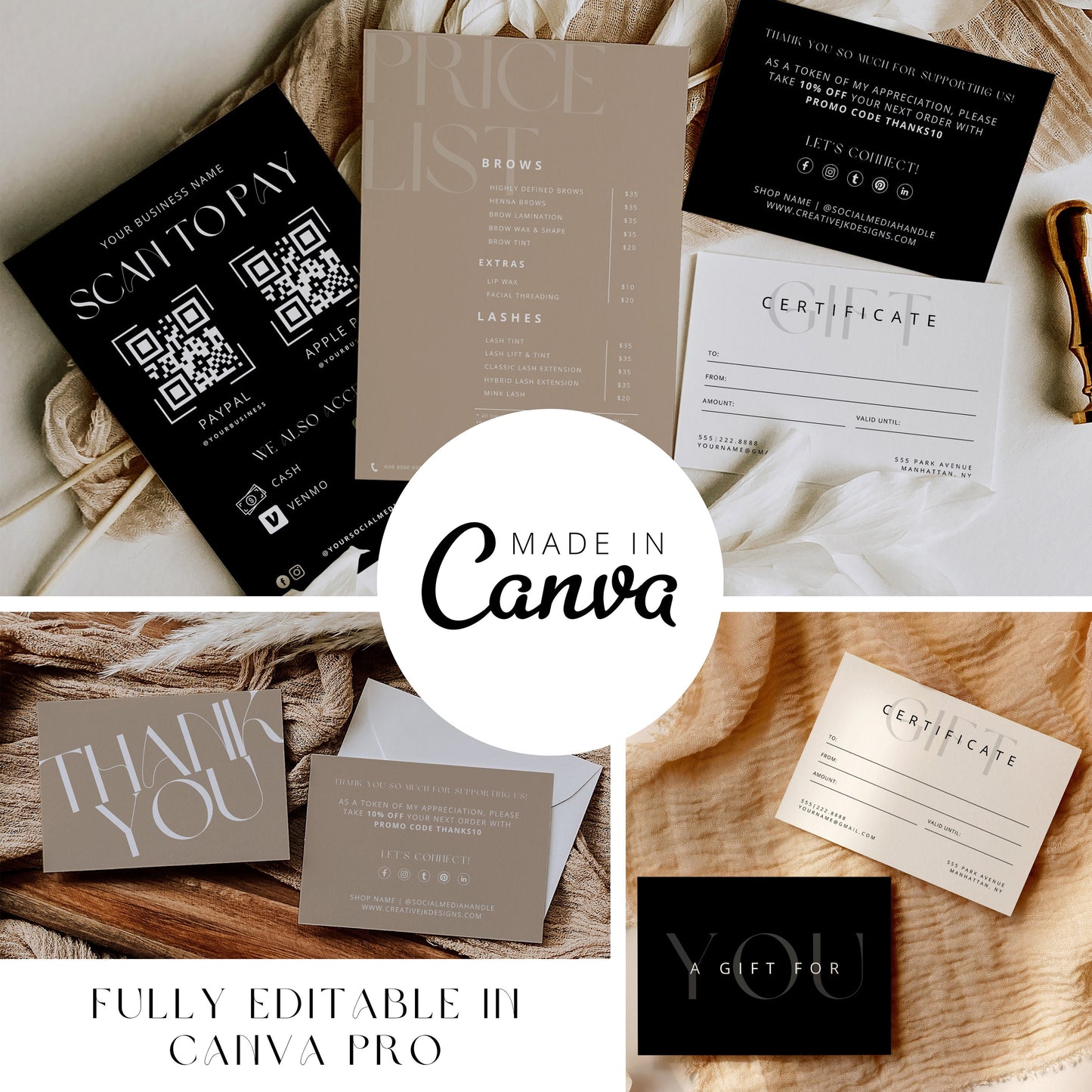 Modern Boho MEGA Business Brand Bundle | QR Codes, Price Lists, Business Cards, and More! | Editable in Canva Pro | FREEBIE Logo Packages