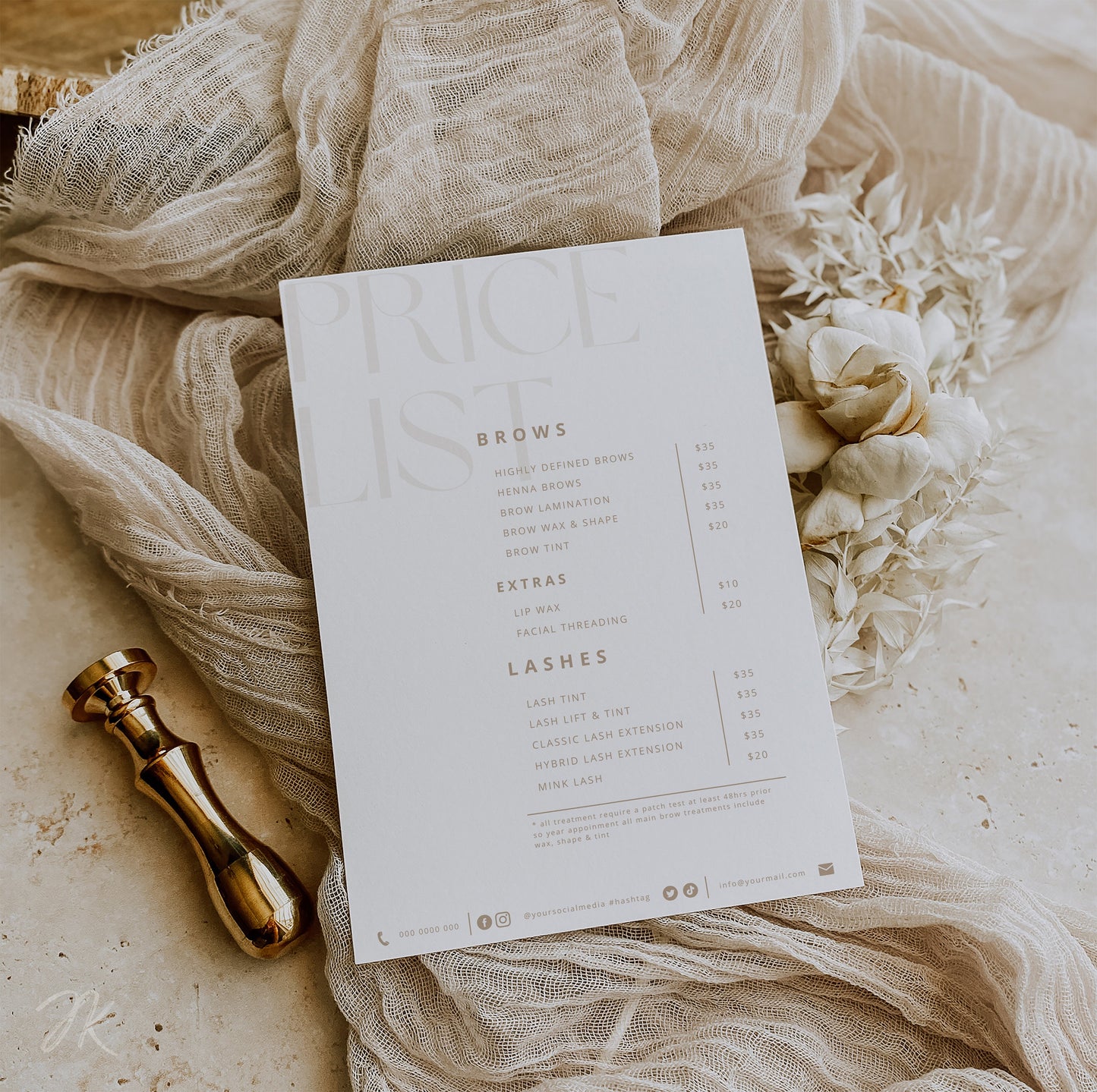 Boho Small Business Price List Template | Beauty Price List | Minimalist Printable | Salon Pricing Sheet Canva Pro Template | Size 5x7 8x10