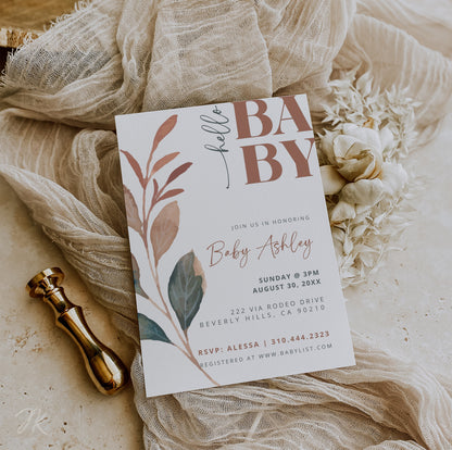 Boho Floral Baby Shower Invitation Bundle | Editable Watercolor Baby Shower Invite Card | Printable Girl Invitation Suite | Digital Download