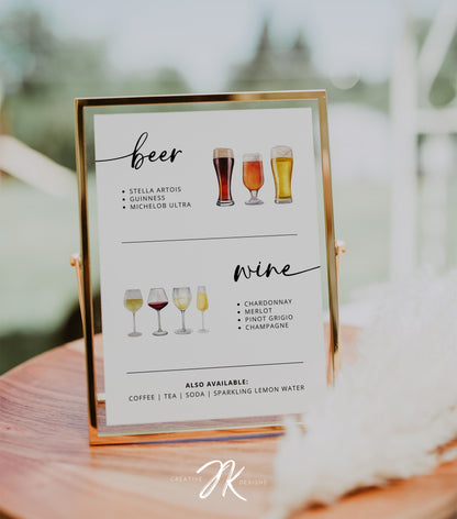 Signature Drink Sign | Bar Menu Template | Modern Drink Menu | Editable Bohemian Style Wedding | Non Alcoholic Beverages Menu | DIY Canva