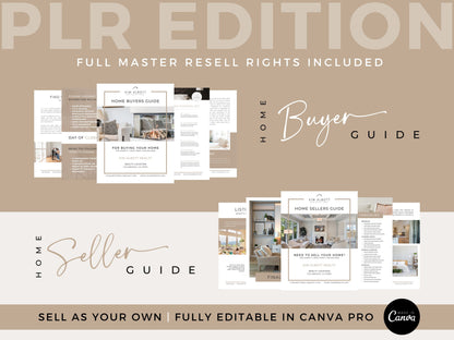 PLR Real Estate Buyer Seller Guide Bundle | Realtor Home Selling and Buying | Master Resell Rights | Editable Realtor Template | Canva Pro