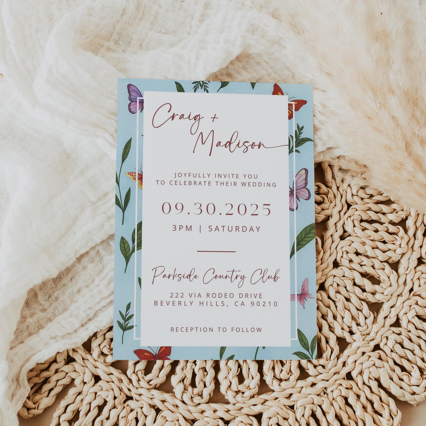 Baby Blue Orchid Wedding Invites | Oscar De La Inspired | Light Blue Bridal Signage DIY | Luxury Wedding | Canva Invitations | Elegant Cards