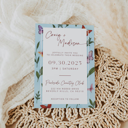 Baby Blue Orchid Wedding Invites | Oscar De La Inspired | Light Blue Bridal Signage DIY | Luxury Wedding | Canva Invitations | Elegant Cards