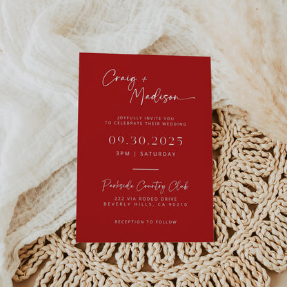 Modern Faux Embellished Rose Wedding Invites | Oscar De La Inspired | Red Roses Bridal Signage DIY | Luxury Wedding | Canva Pro Invitations
