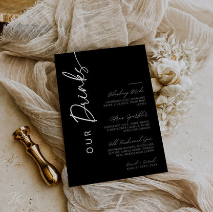 Minimalist Our Wedding Menu and Drinks Set | Modern Wedding Stationery Bundle | Editable Canva Template | Printable Reception Decor DIY Card
