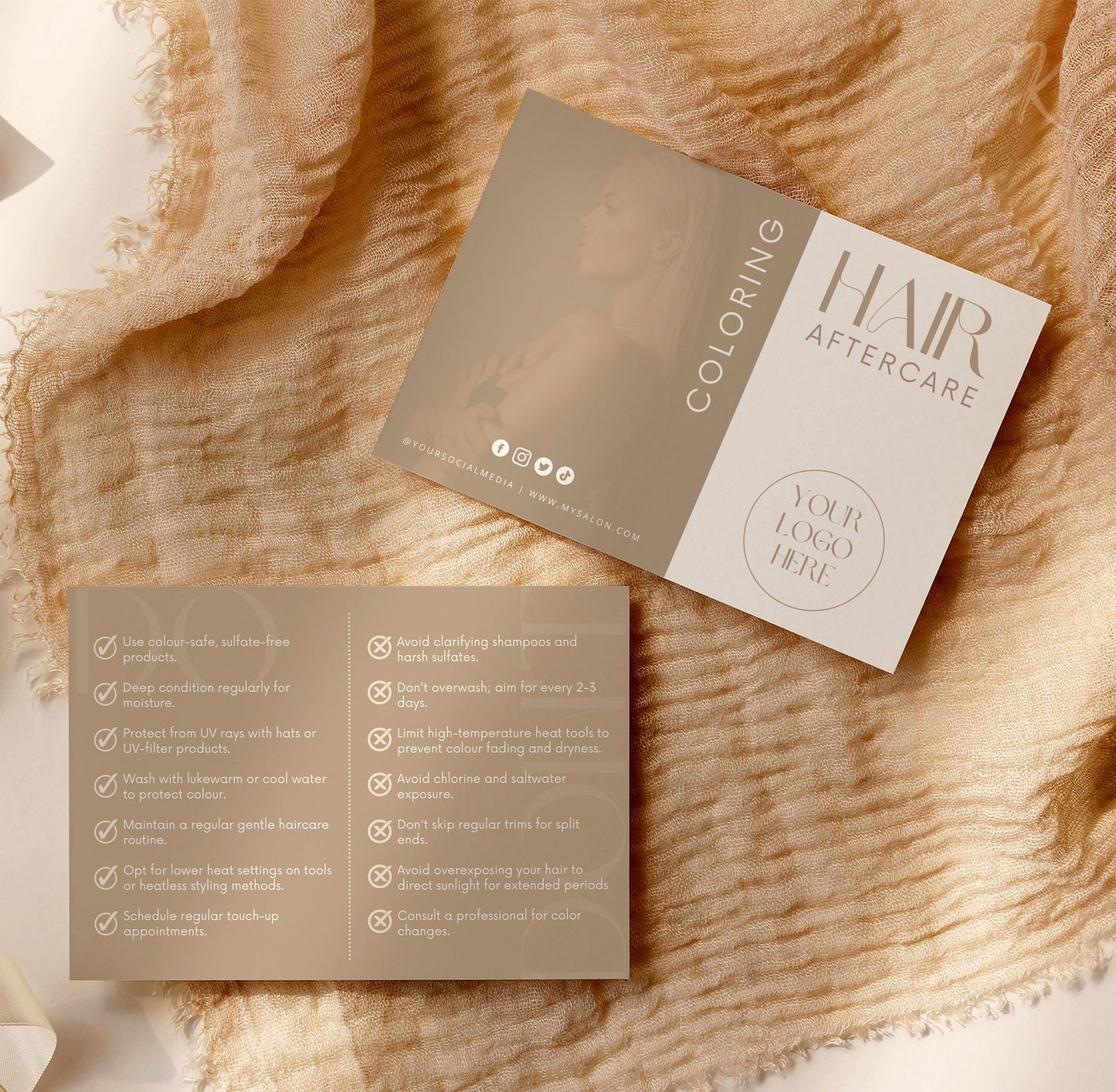 Boho Aftercare Card Bundle, Salon Color Instructions, Editable Boho Card, Salon Card, Black and White Colour Templates, Boho Beige DIY Canva