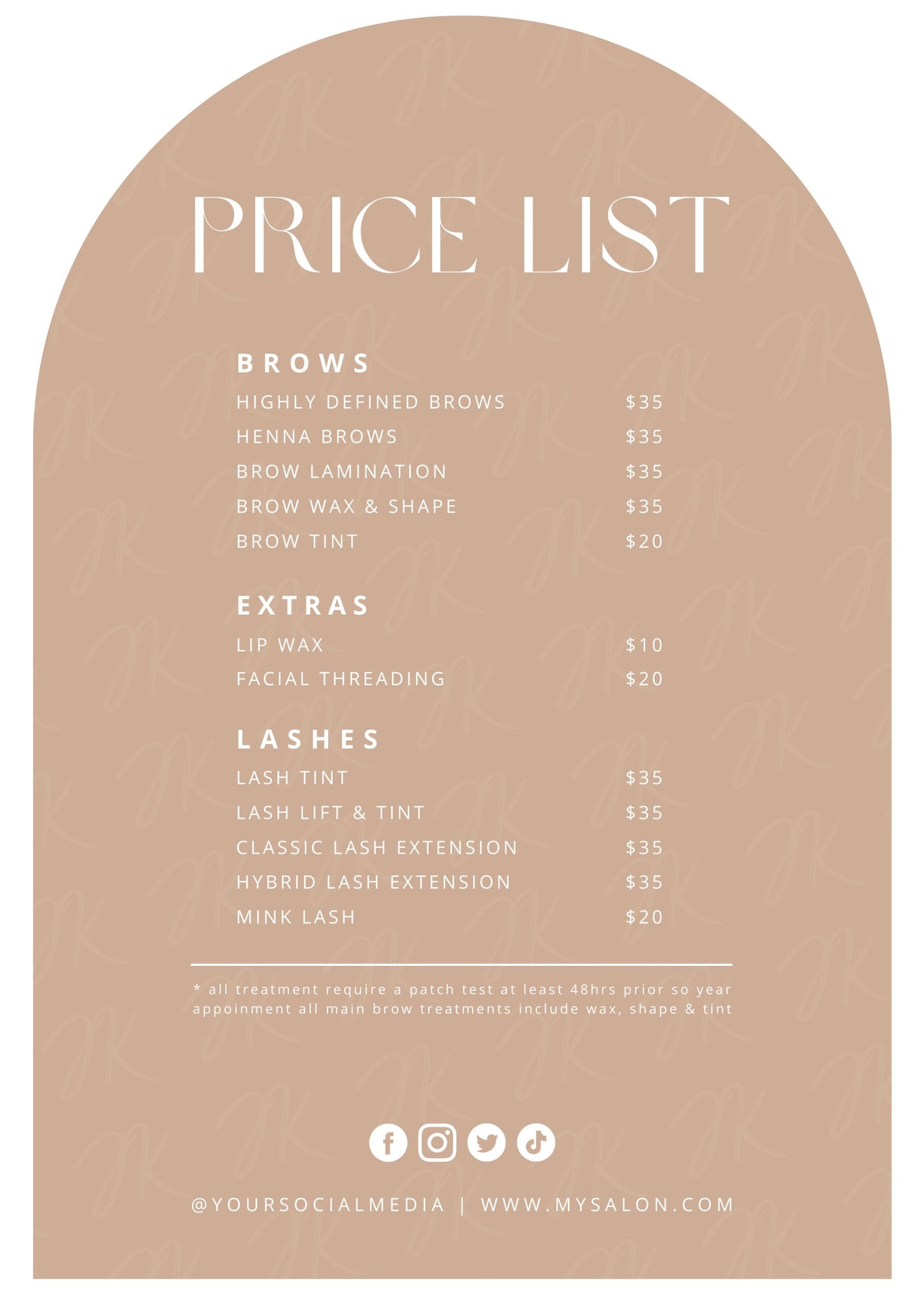 Boho Editable Price List | Arch Template | Lashes Brows Hair Salon Pricing | Boho Small Business Beauty Canva Printable | INSTANT DOWNLOAD