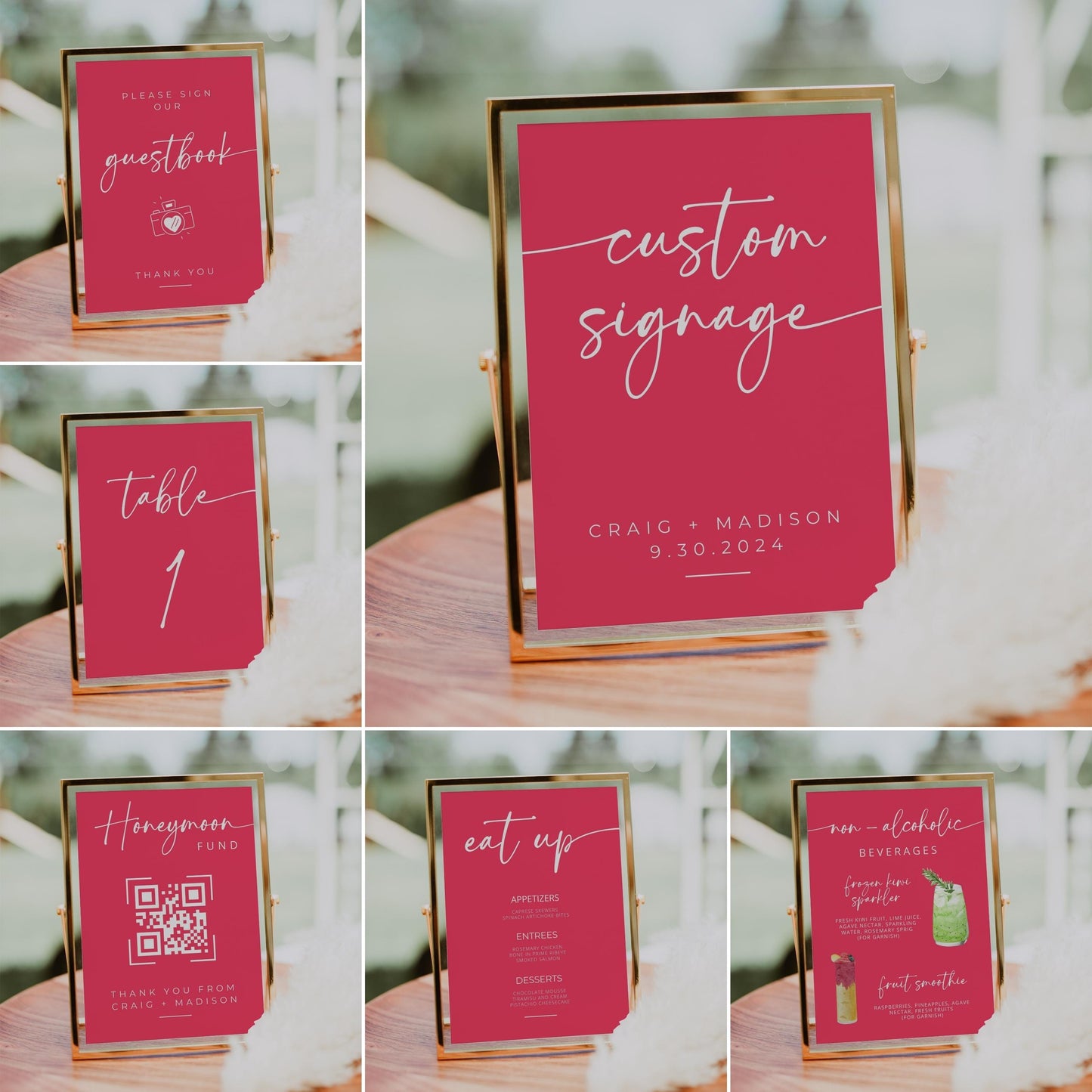 PINK WHITE Wedding Signs MEGA Bundle | Pink and White Wedding | Editable Canva Pro Templates | Signature Drinks | Honeymoon Fund | 5x7 8x10