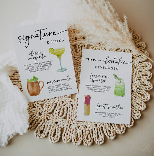 Signature Drink Sign | Bar Menu Template | Modern Drink Menu | Editable Bohemian Style Wedding | Non Alcoholic Beverages Menu | DIY Canva