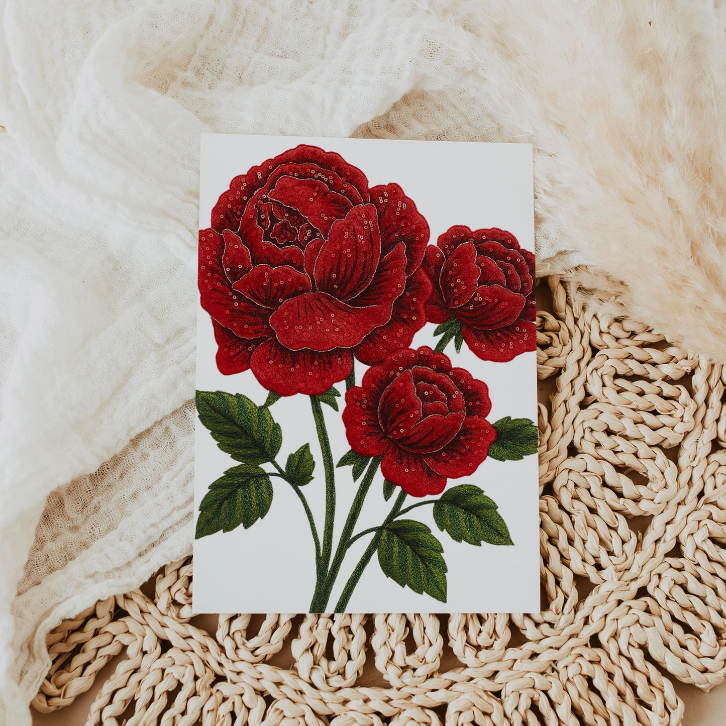 Modern Faux Embellished Rose Wedding Invites | Oscar De La Inspired | Red Roses Bridal Signage DIY | Luxury Wedding | Canva Pro Invitations