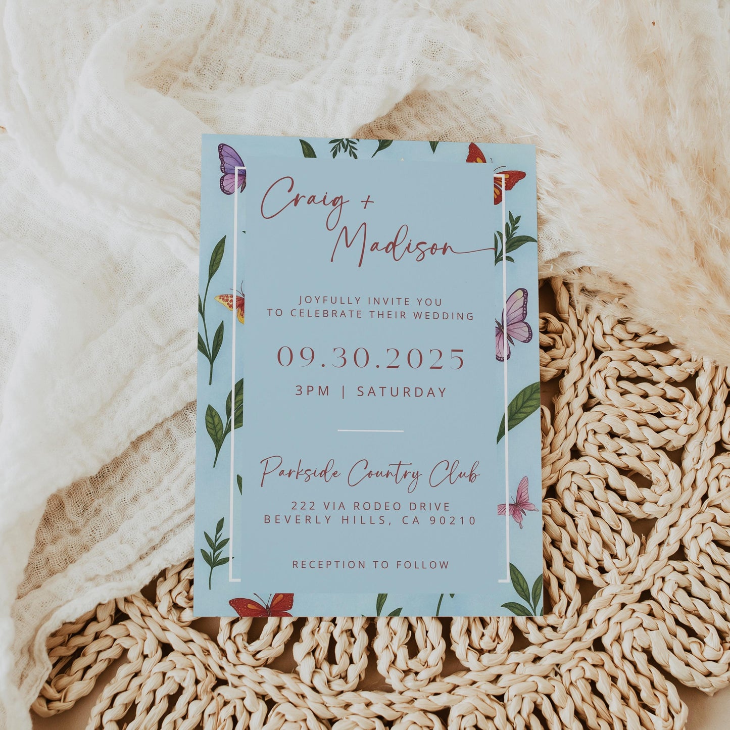 Baby Blue Orchid Wedding Invites | Oscar De La Inspired | Light Blue Bridal Signage DIY | Luxury Wedding | Canva Invitations | Elegant Cards