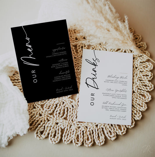 Minimalist Our Wedding Menu and Drinks Set | Modern Wedding Stationery Bundle | Editable Canva Template | Printable Reception Decor DIY Card