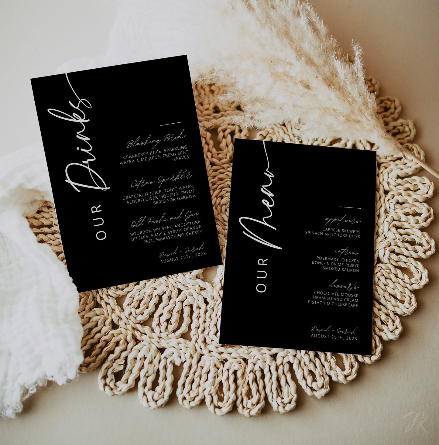 Minimalist Our Wedding Menu and Drinks Set | Modern Wedding Stationery Bundle | Editable Canva Template | Printable Reception Decor DIY Card