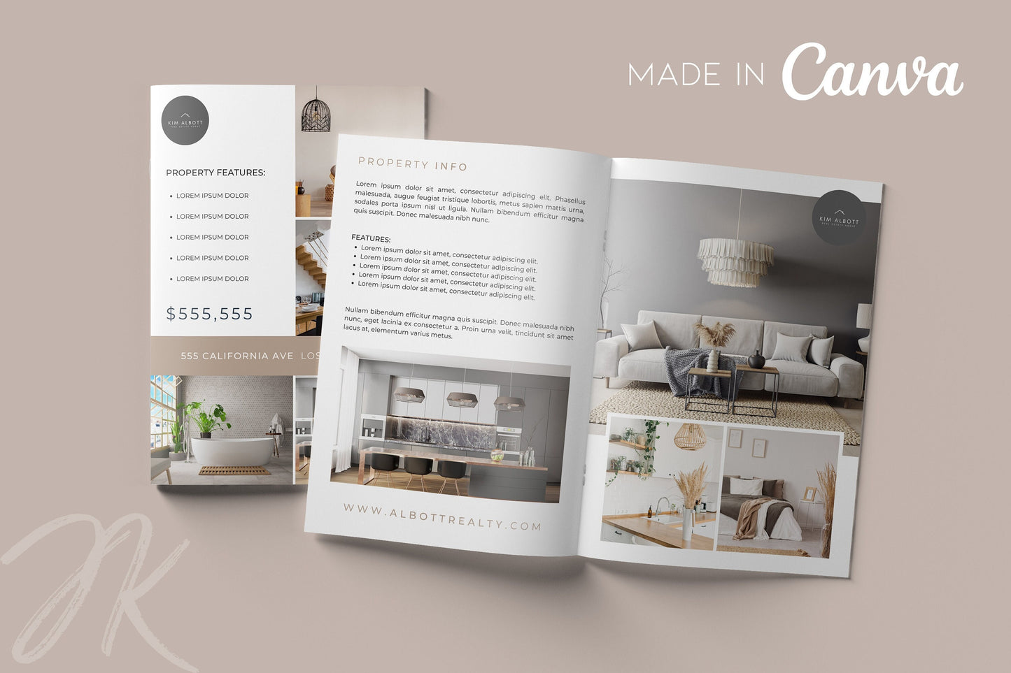 Luxury 4 Page A4 Real Estate Listing Brochure | Editable Property Listing Template | Real Estate Feature Sheet Canva Template | Real Estate Marketing Boho