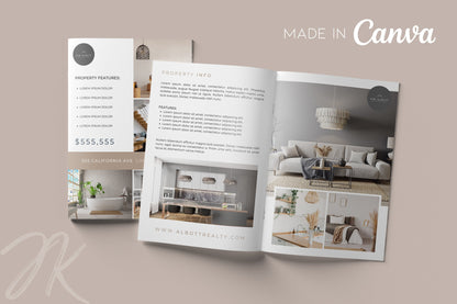 Luxury 4 Page A4 Real Estate Listing Brochure | Editable Property Listing Template | Real Estate Feature Sheet Canva Template | Real Estate Marketing Boho