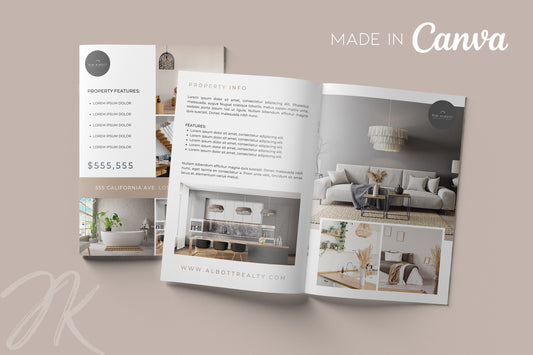 Luxury 4 Page A4 Real Estate Listing Brochure | Editable Property Listing Template | Real Estate Feature Sheet Canva Template | Real Estate Marketing Boho