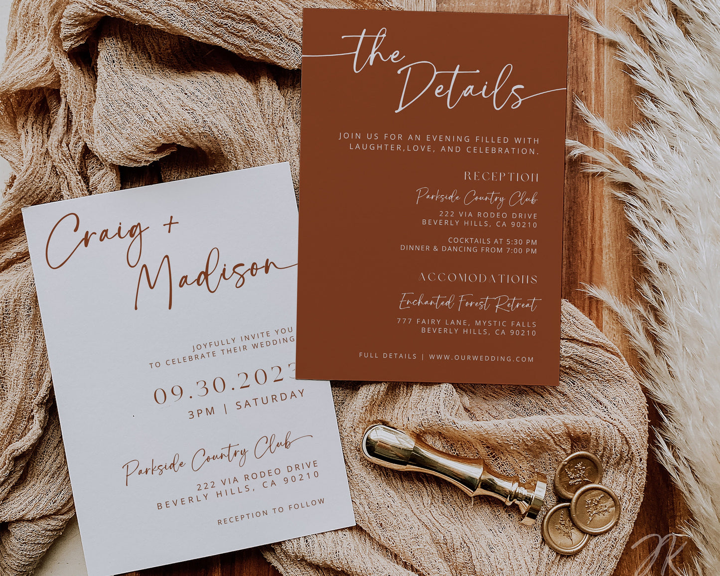 Desert Boho Wedding Invitation Suite | Modern Editable Template with RSVP QR Code | DIY Printable Wedding Set | Rustic Wedding | Terracotta
