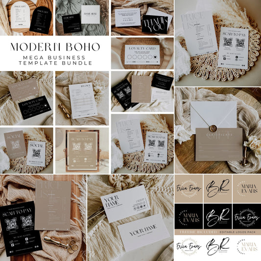 PLR/MRR Master Resell Rights Bundle | Modern Boho MEGA Business Brand Canva Bundle | QR Codes, Price Lists, Business Cards & More